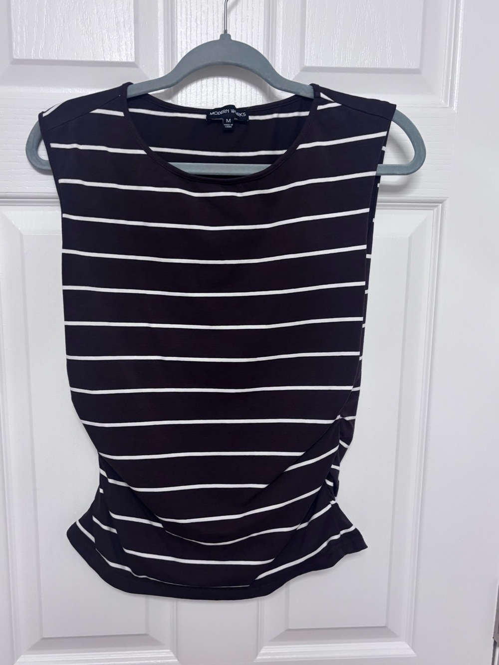 Modern Works sleeveless brown  and white striped top.